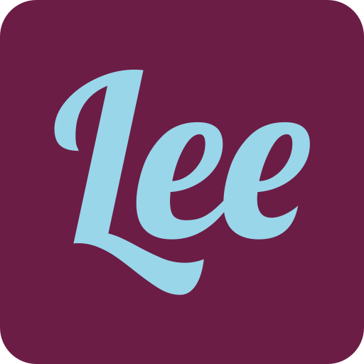 filled claret circle with Lee written inside in pale blue text