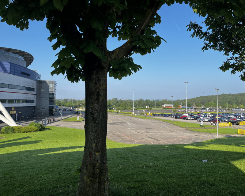 Bolton fans queueing for coaches to Wembley outside the Reebok Stadium, May 2024
