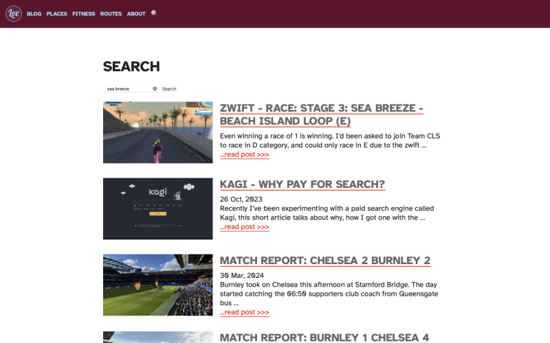 Screenshot of search results page on this website with cover image, titles and previews on each row.