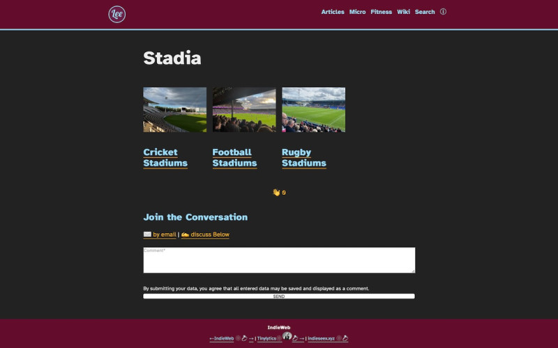 Screenshot of the stadia page in my digital garden