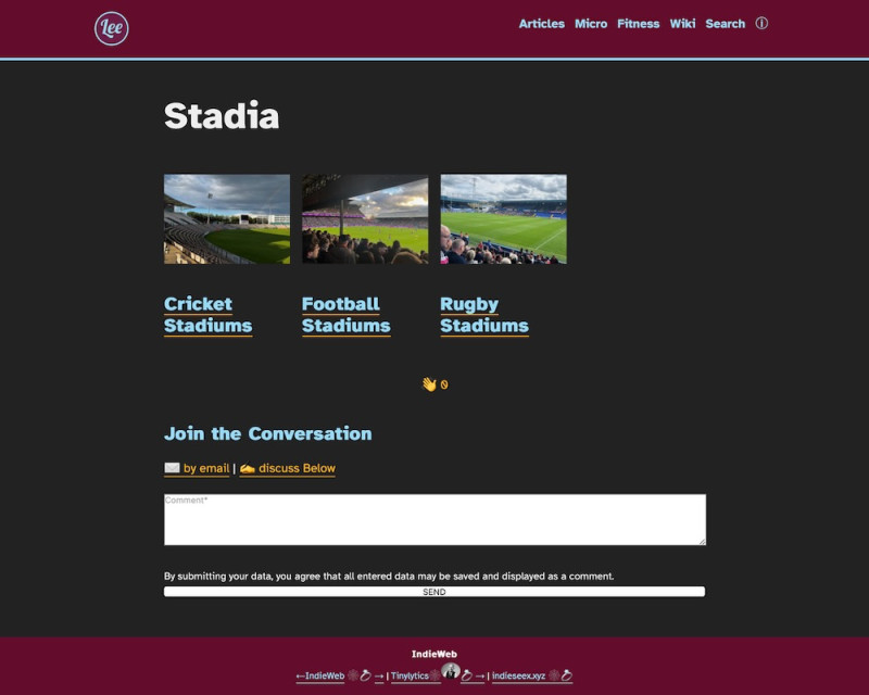 Screenshot of the stadia page in my digital garden