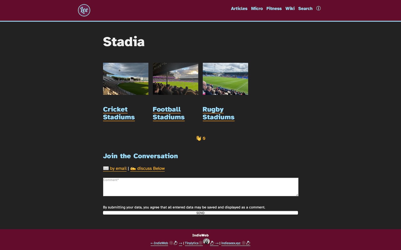 Screenshot of the stadia page in my digital garden