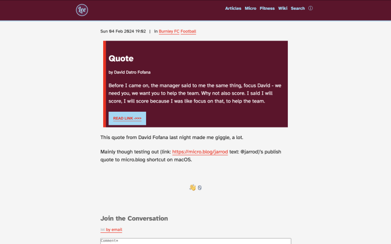 Screenshot of a quote post taken from my website.