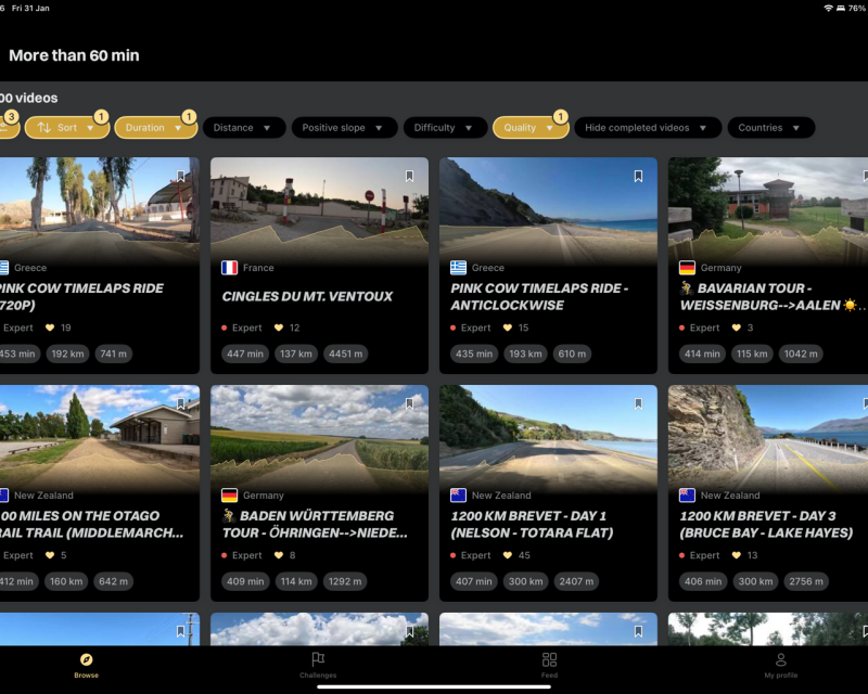 Screenshot from Kinomap ride selector screen