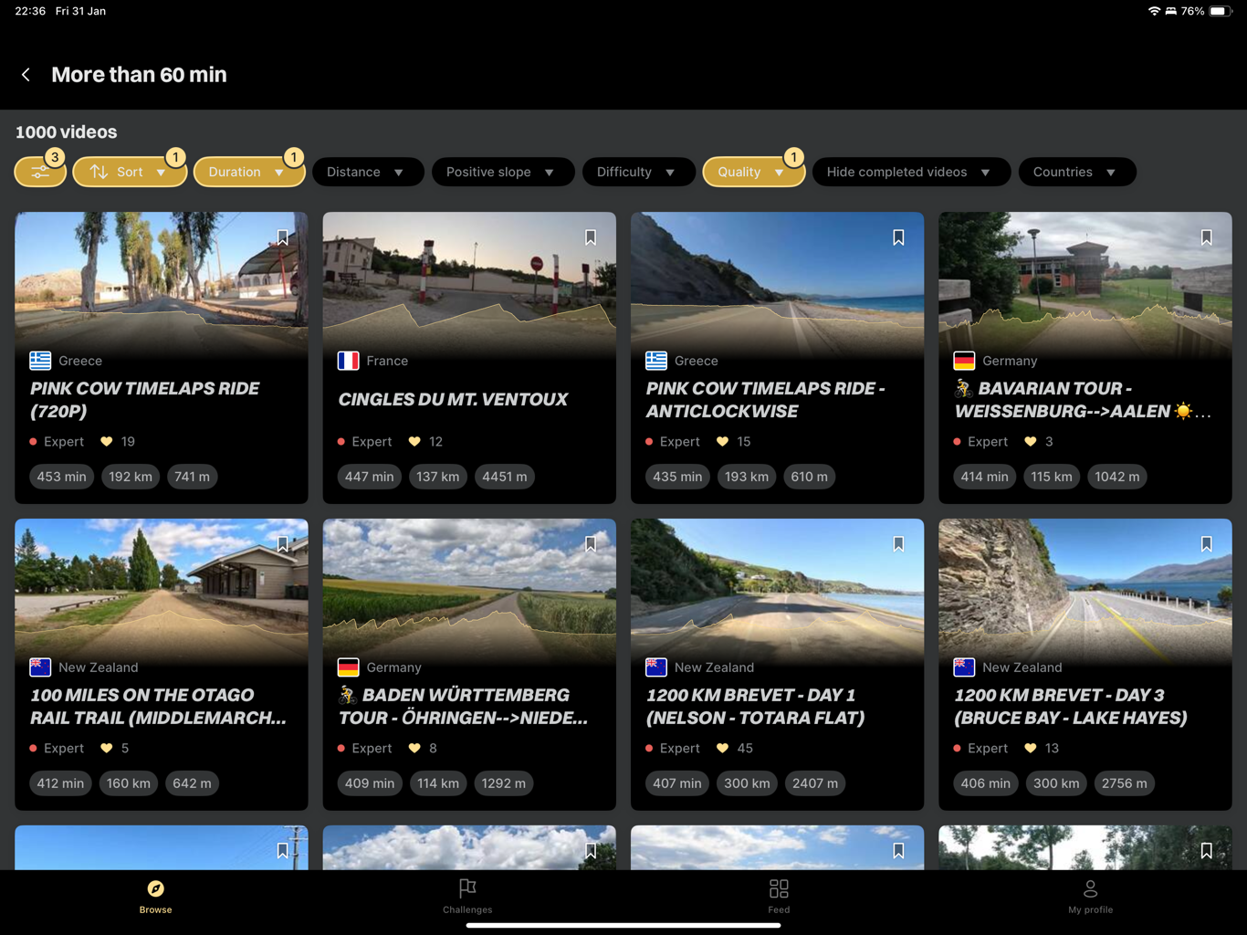 Screenshot from Kinomap ride selector screen