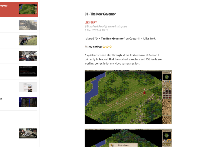 Screenshot of Unread feedreader showing numerous articles from my website positing together following a feed update.