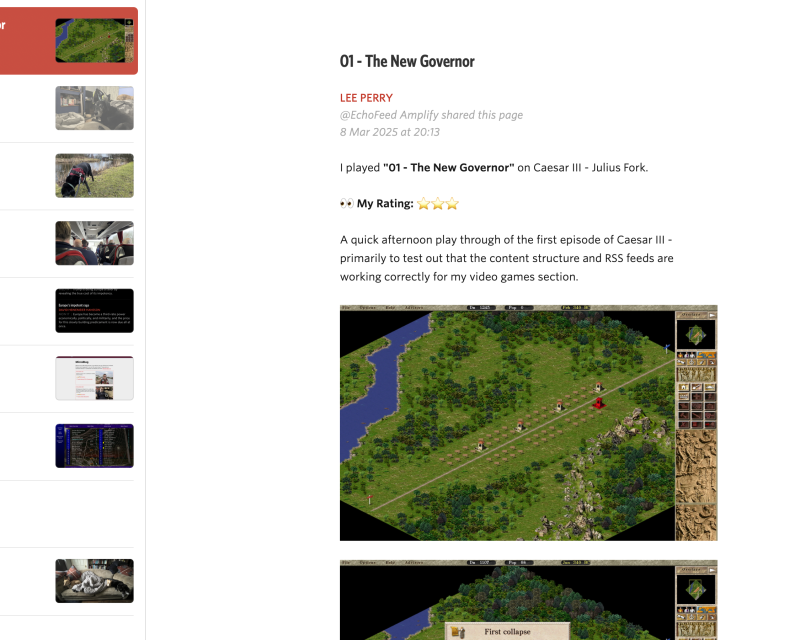 Screenshot of Unread feedreader showing numerous articles from my website positing together following a feed update.