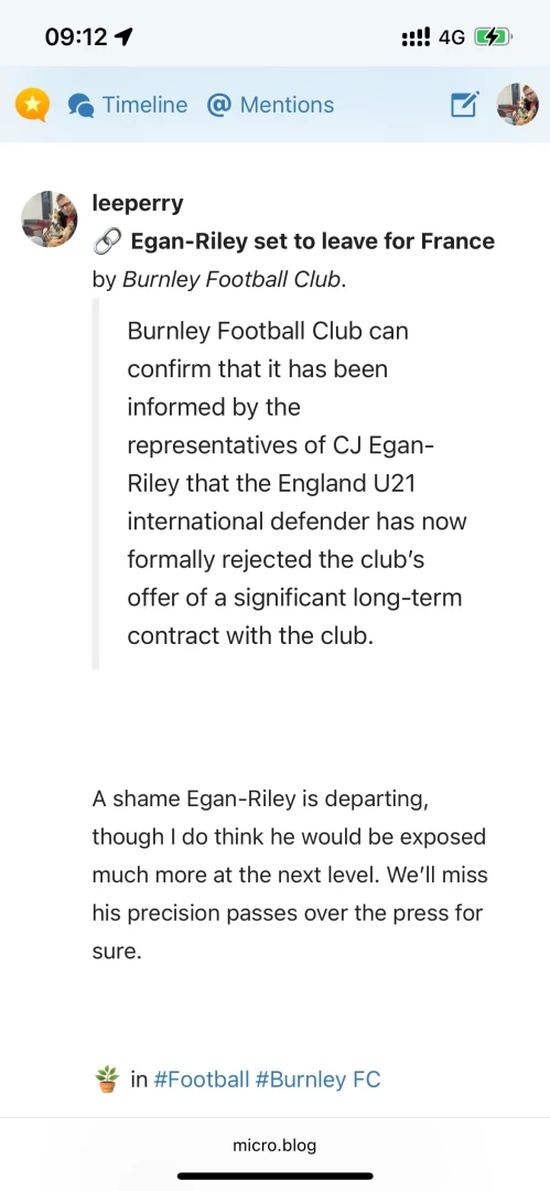 Screenshot of a link post with link and source, quote set in block quotes, and my comment below