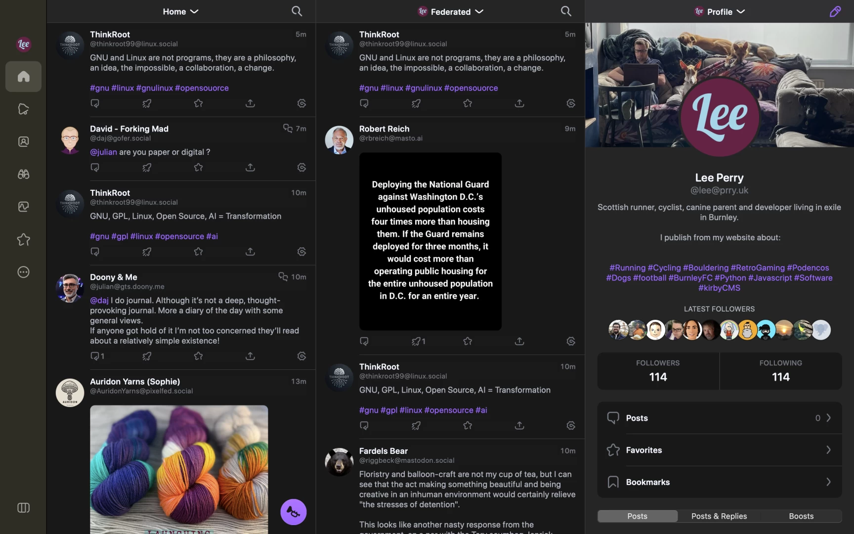 Screenshot from Ivory showing my timeline and profile on my new Mastodon server