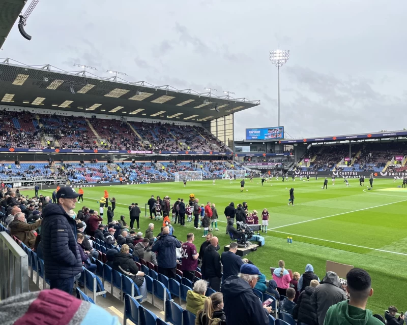 View across the pitch at Turf Moor towards the Jimmy McIlroy Stand ahead of Burnley v Liverpool, September 2025