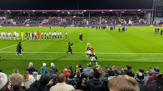 Bertie and Bella Bee - before an evening kick-off at Turf Moor