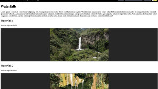 Screenshot of a basic html page with iframe embeds, containing videos of waterfalls
